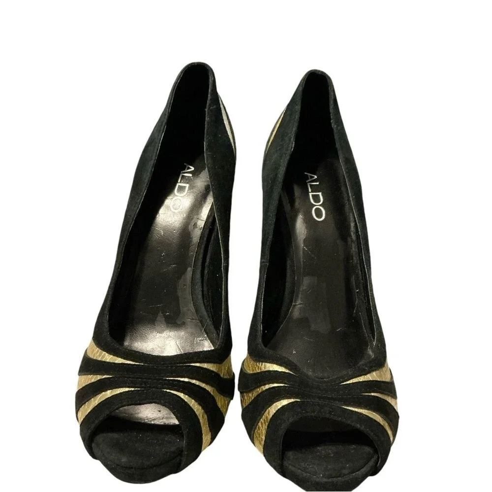 Aldo black &‎ gold suede leather pumps size 39 US9